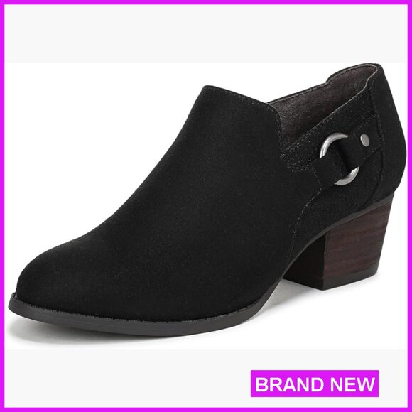 Ankle Booties with Block Heel Comfortable Western Style Microsuede Fabric